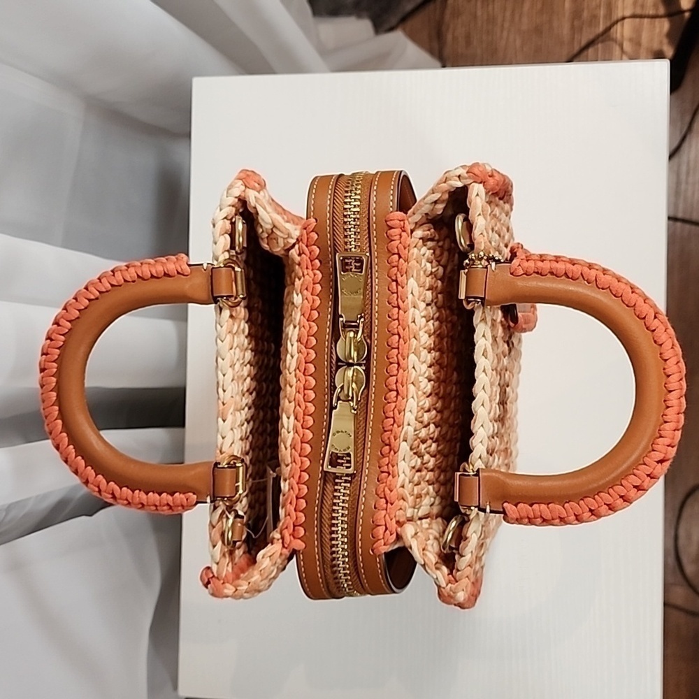 Coach Orange and Cream Woven Straw Tote - Picture 3 of 16